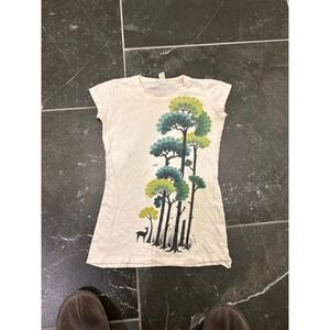 Element Womens Graphic Tee Cream Nature Tree Deer Print Cap Sleeve T-Shirt M
